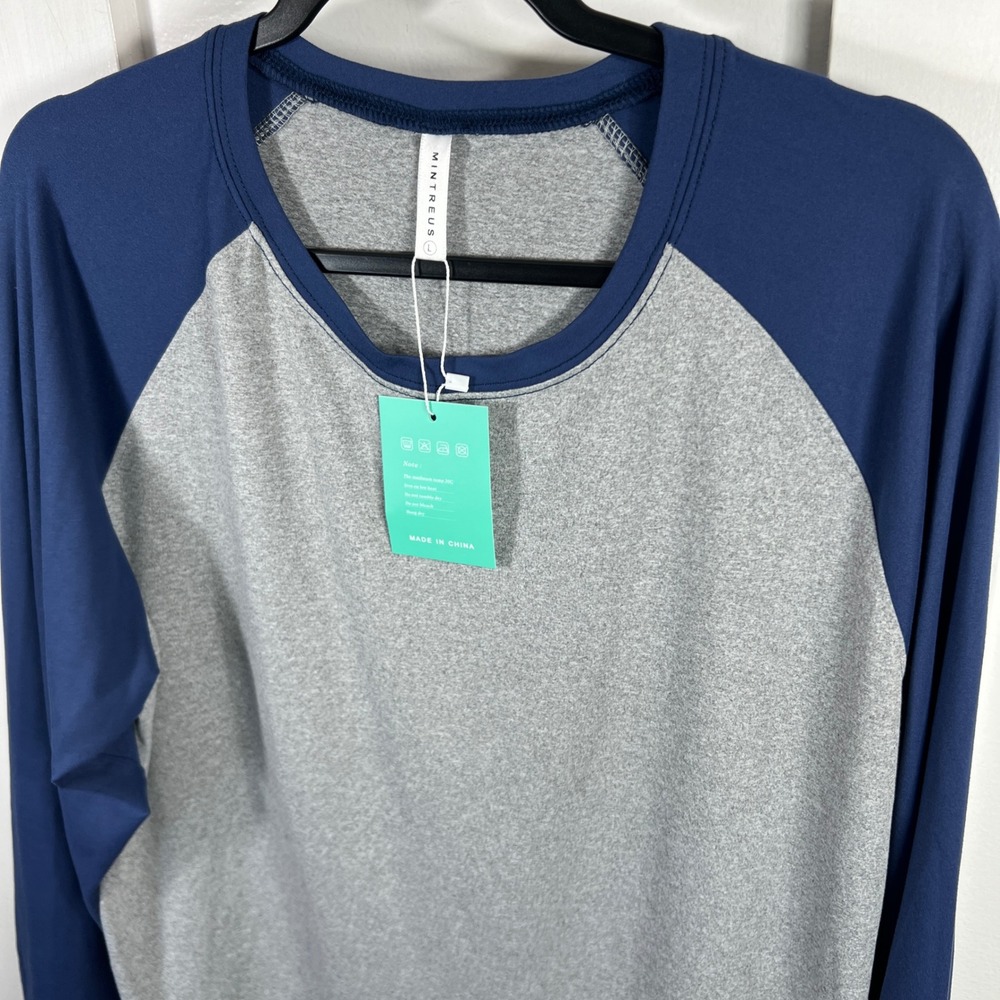 Mintreus Mens Long Sleeve Raglan Baseball Tee Grey Navy Blue Size L 1639